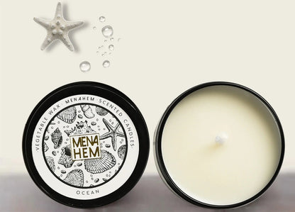 Black tin aromatic candle measuring 6cm diameter by 4cm height with soybean wax and natural wick