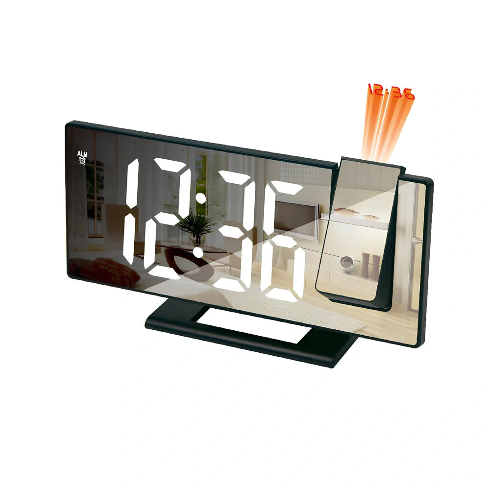 LED projection digital alarm clock with adjustable display showing time projection on ceiling