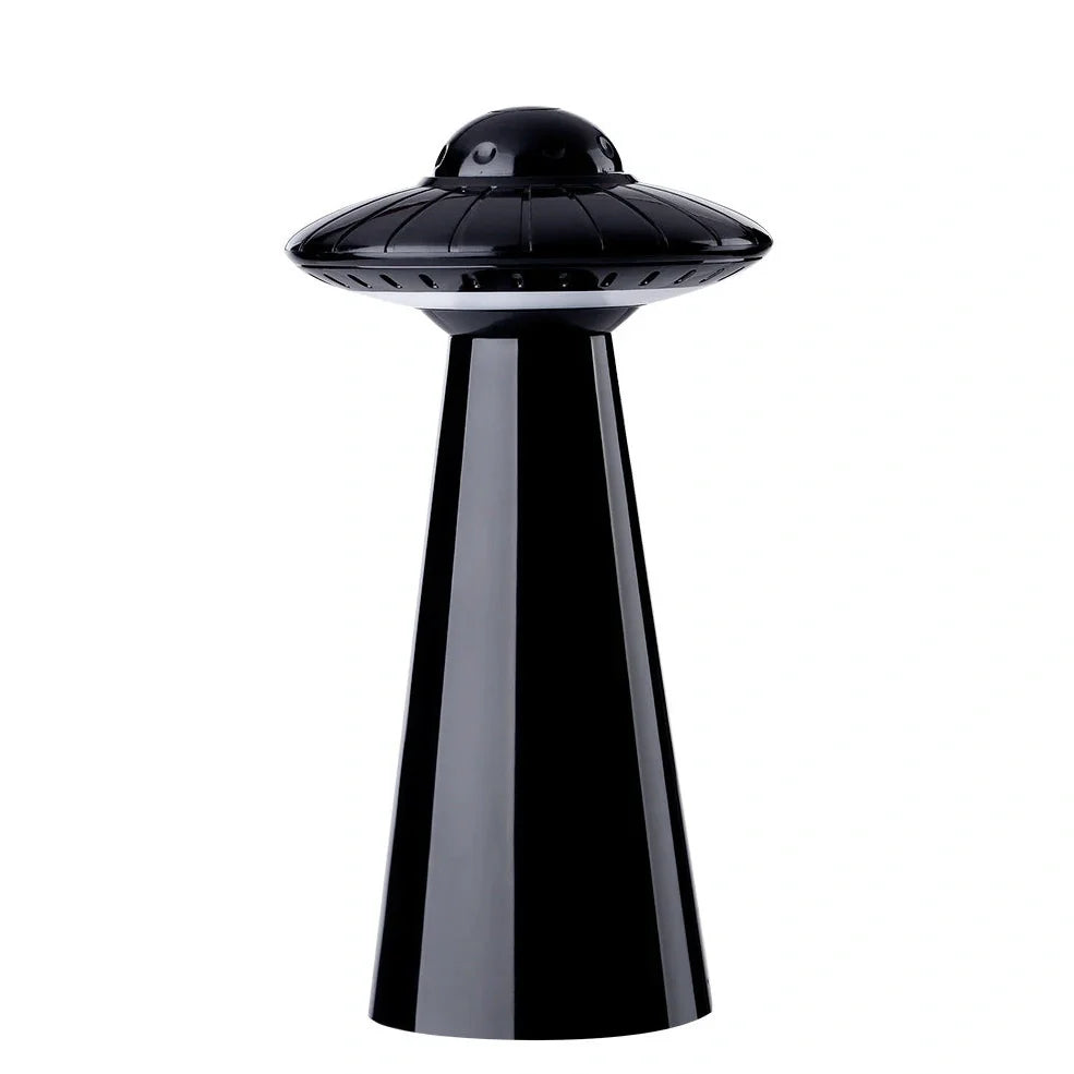White UFO-shaped desk lamp with USB charging port and push-button switch