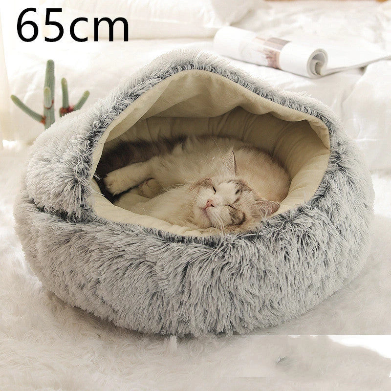 Cozy pet bed with plush and warm fabric for cats and dogs