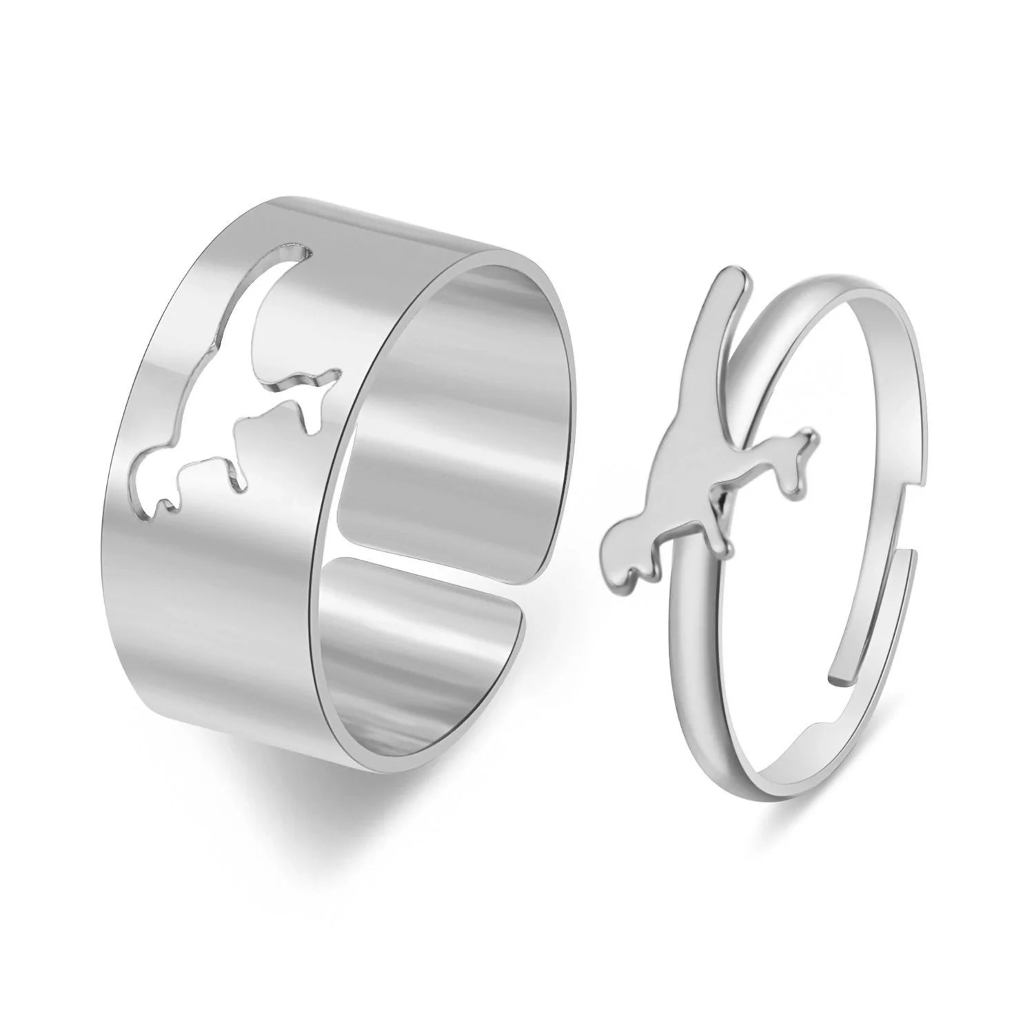 Trendy Adjustable Butterfly Couple Rings Set in gold and silver, perfect for punk style lovers