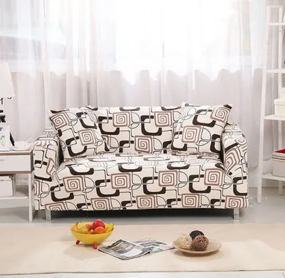 Stretch sofa cover in polyester spandex with elastic fit for 1 to 4 seater sofas, machine washable