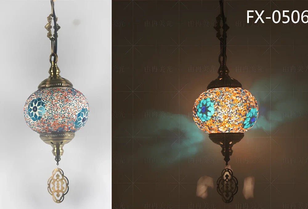 Turkish glass chandelier with 148mm shade and 1.2m adjustable cable on 10cm chassis