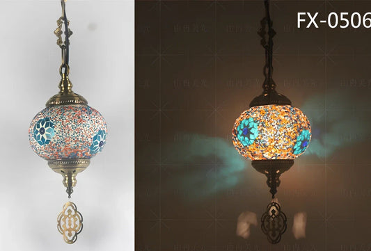 Turkish glass chandelier with 148mm shade and 1.2m adjustable cable on 10cm chassis