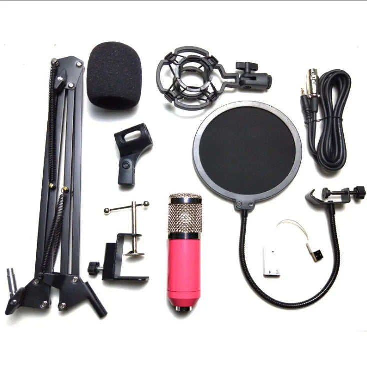 BM-800 condenser microphone stand set with professional recording microphone on desktop