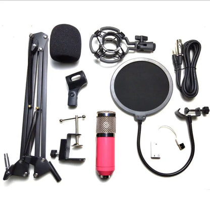 BM-800 condenser microphone stand set with professional recording microphone on desktop