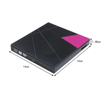 External USB DVD burner with card reader, 24x speed, 8MB cache, in rose-red or white, 152x142x20mm