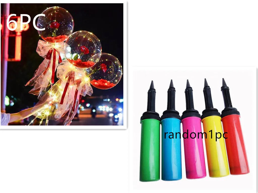 Transparent LED luminous balloon rose bouquet with artificial flowers and illuminated lights