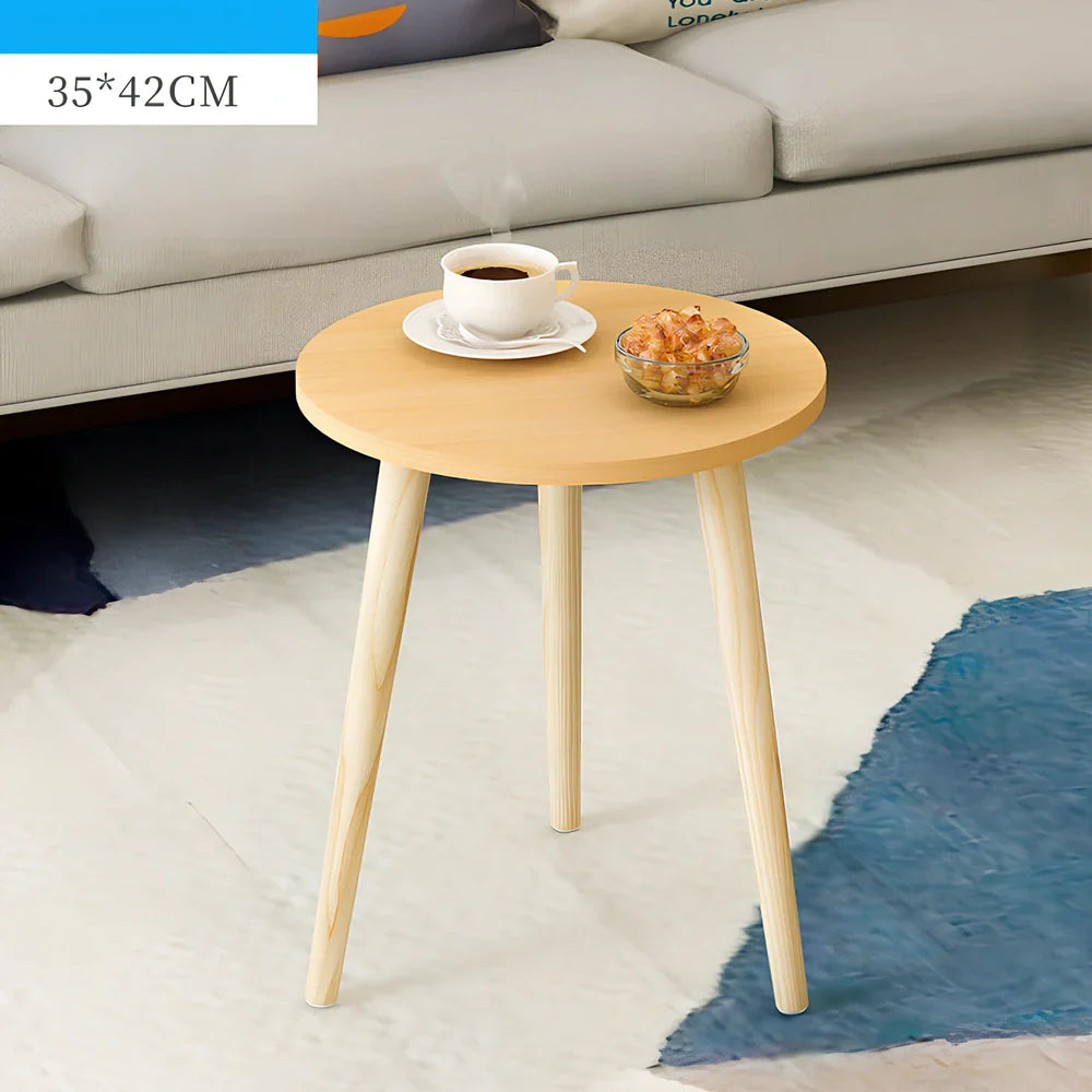 Solid wood round coffee table with 35cm diameter and 42cm height in white finish