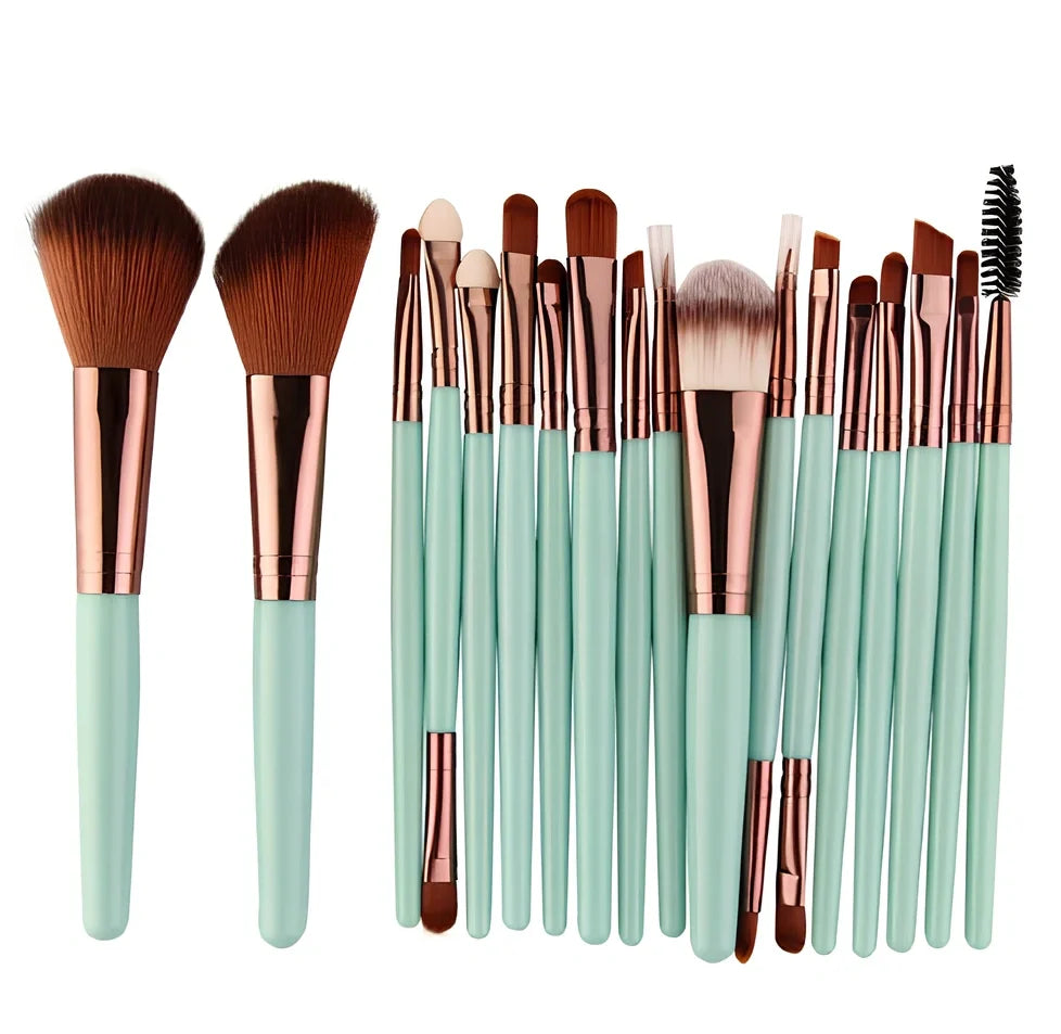 MAANGE 18-piece makeup brush set with fan-shaped tools and various brush heads