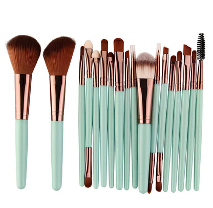 MAANGE 18-piece makeup brush set with fan-shaped tools and various brush heads