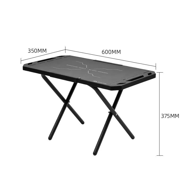 Portable steel camping table with folding design and storage bag, ideal for outdoor adventures