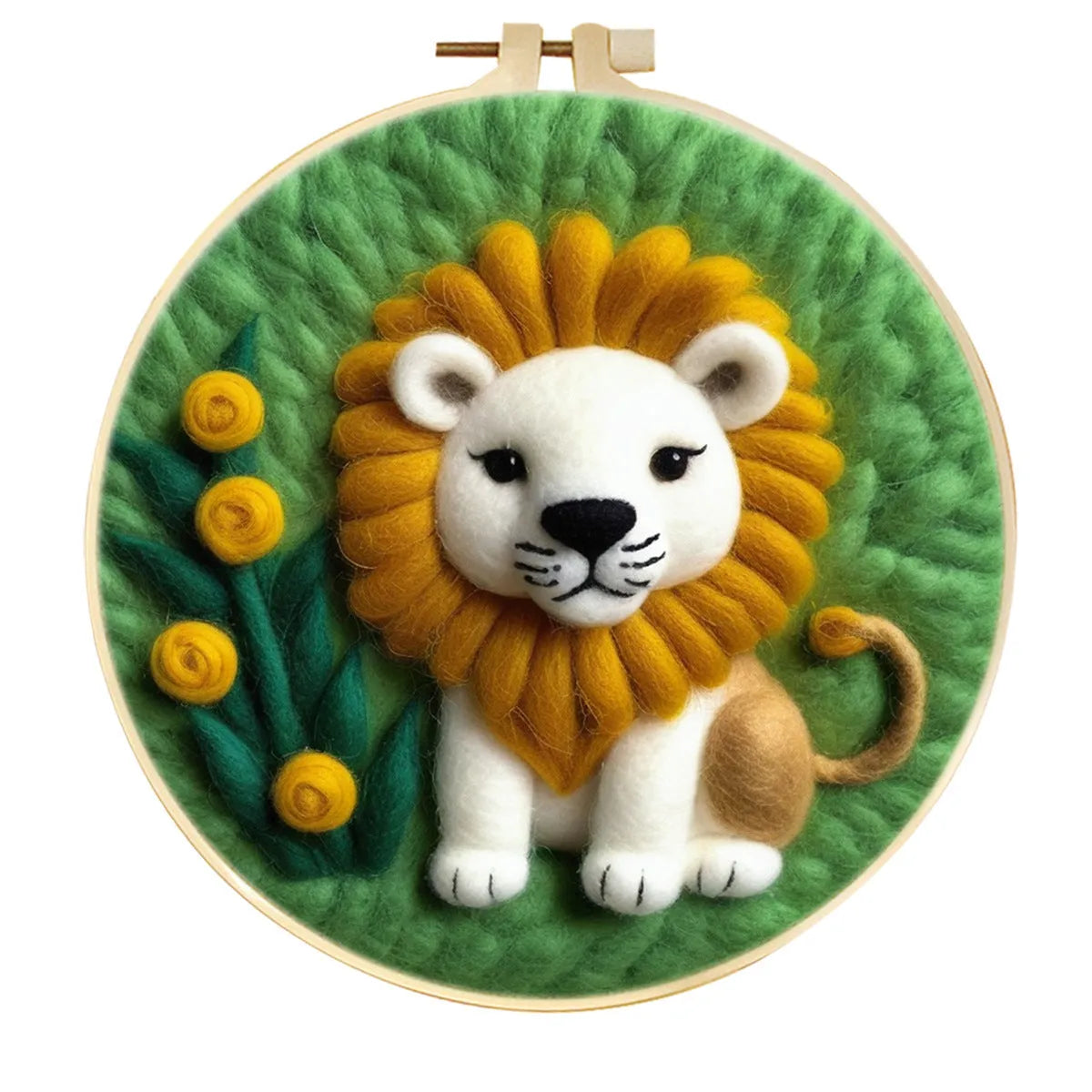 Round fabric embroidery kit with 20x20cm linen frame and wool felt for three-dimensional floral artwork