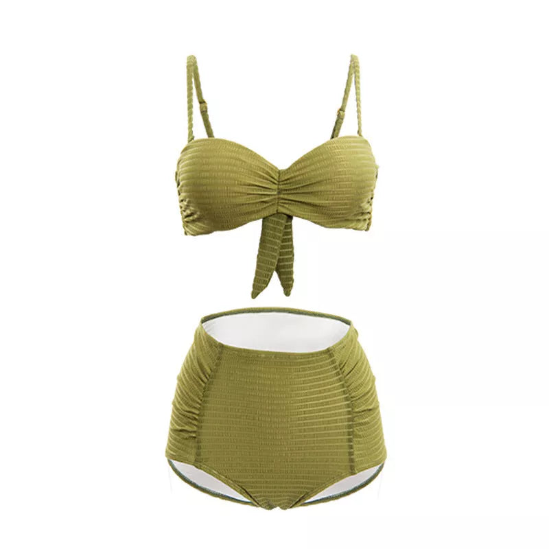 Green and orange tube top swimsuit with quick-drying vinylon fabric