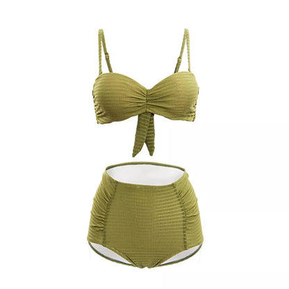 Green and orange tube top swimsuit with quick-drying vinylon fabric