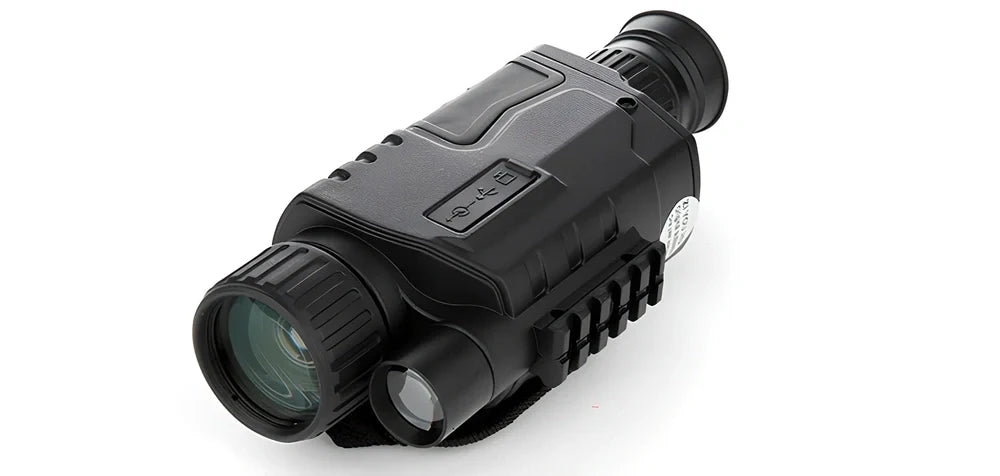 Black infrared monocular with 500m night vision range and 5x magnification for dark conditions