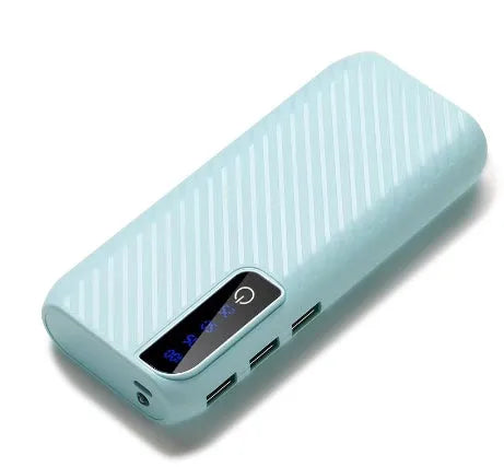 20000mAh mini power bank with compact 142mm design showing dual USB ports for fast charging