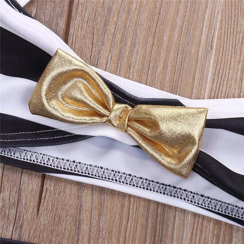 Baby girl striped bow bikini beachwear for summer, sizes 90cm to 130cm