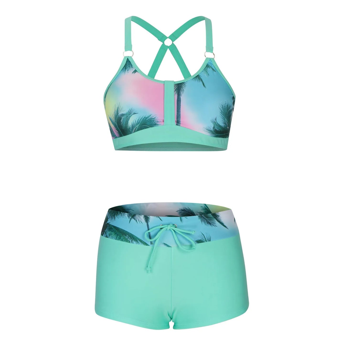 Women's floral print split bikini swimsuit in polyester fabric available in multiple colours and sizes