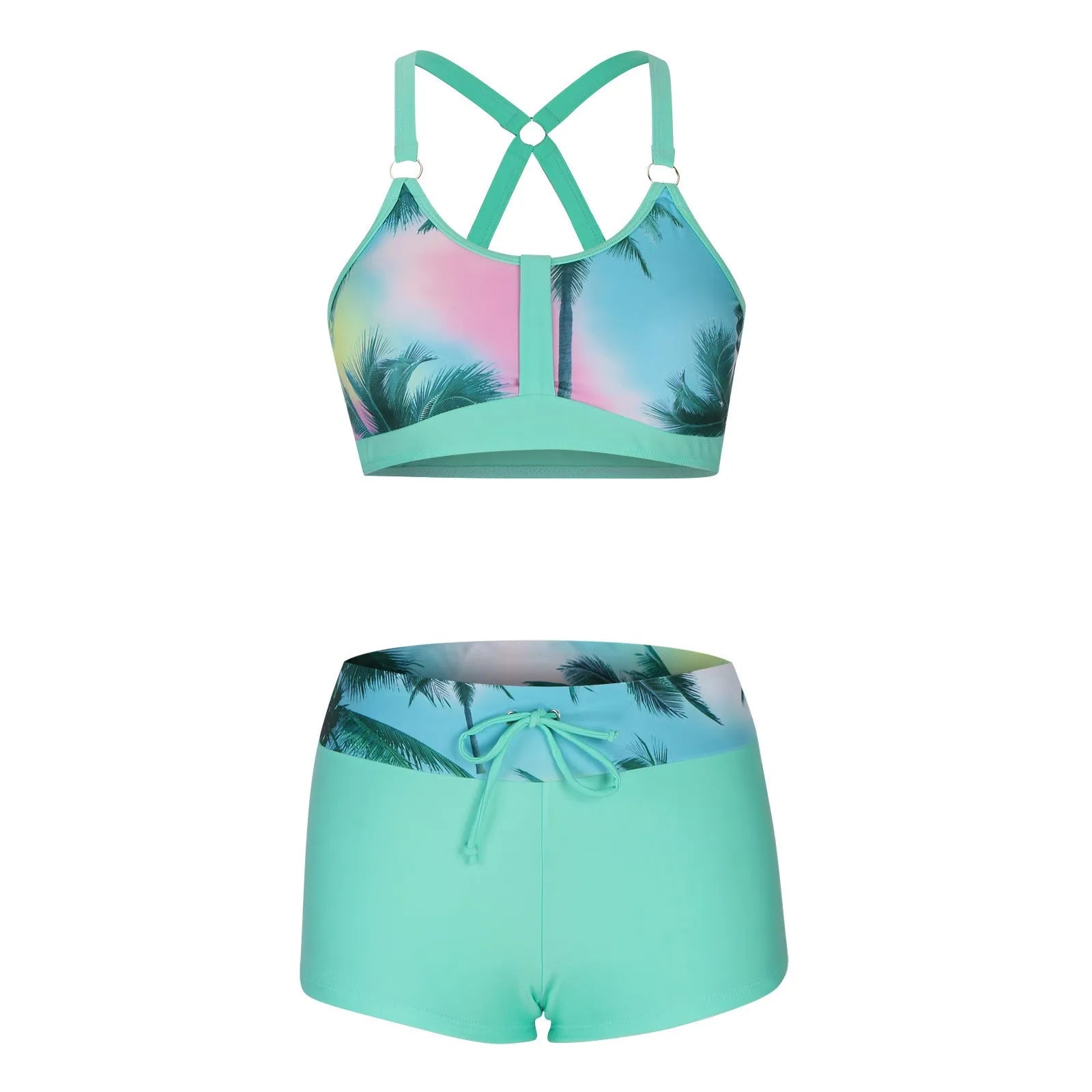 Women's floral print split bikini swimsuit in polyester fabric available in multiple colours and sizes