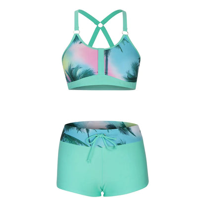 Women's floral print split bikini swimsuit in polyester fabric available in multiple colours and sizes