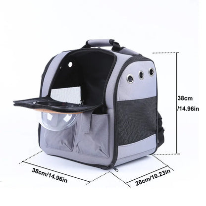Pet space backpack in beige, PVC and Oxford cloth, 38x26x38cm, for cats and small pets up to 13kg