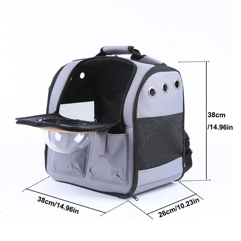 Pet Space Backpack for Small Pets up to 13kg, PVC and Oxford Cloth Cat Carrier with Zip Closure, Waterproof Medium-Hard Shell, 38x26x38cm, Beige Grey Red Beige Red Black Red Blue