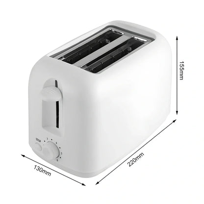 White automatic toaster with six heat settings and stainless steel interior measuring 23cm wide