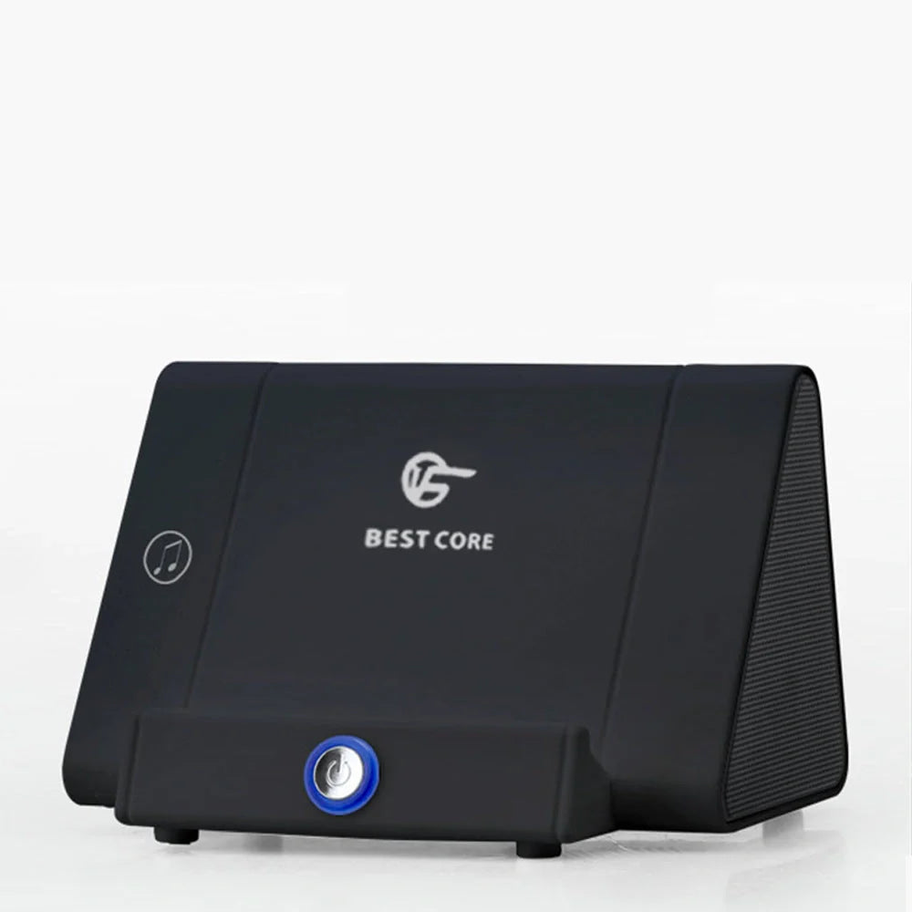 Compact high-volume subwoofer in pink, white, blue, and black