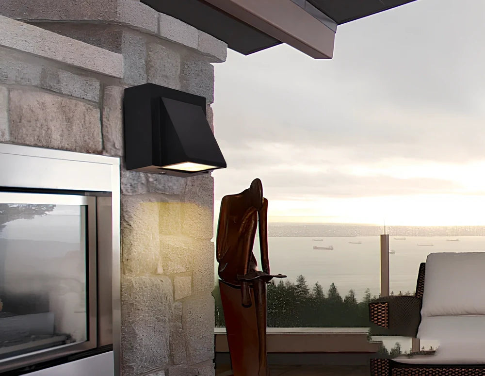 Black waterproof LED wall lamp, 80mm square glass shade, 5W warm light for courtyard walls, 220V outdoor use