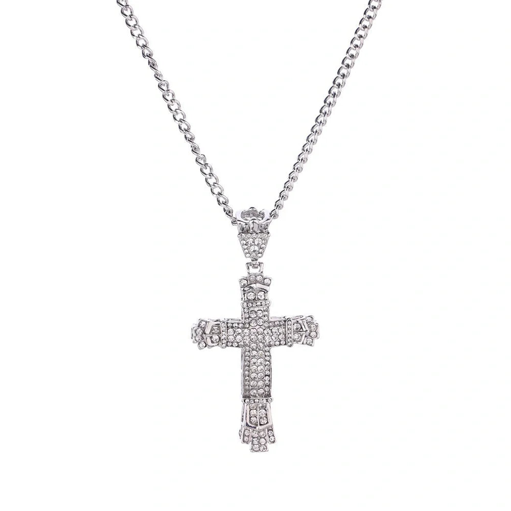 Stylish Iced Out Men's Cross Necklace in silver and gold options
