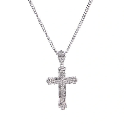 Stylish Iced Out Men's Cross Necklace in silver and gold options