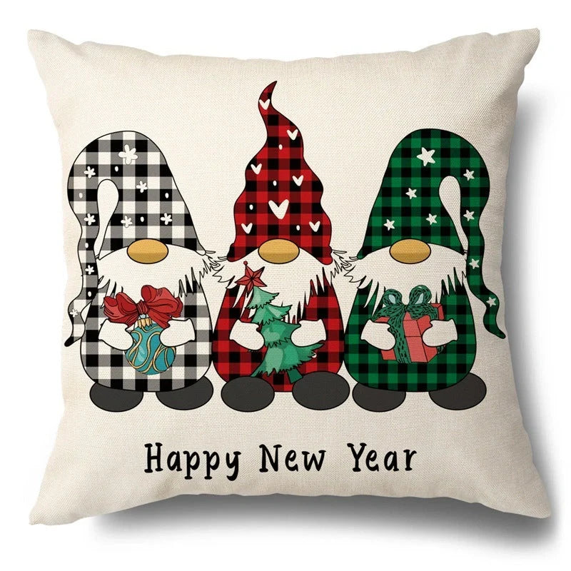 Christmas Flax Elk Pillowcase with hidden zipper and festive design