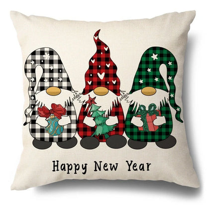 Christmas Flax Elk Pillowcase with hidden zipper and festive design