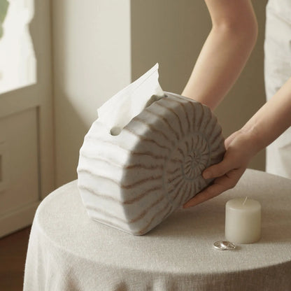 Conch ramble resin tissue box with modern design, 20-26cm dimensions for standard tissues