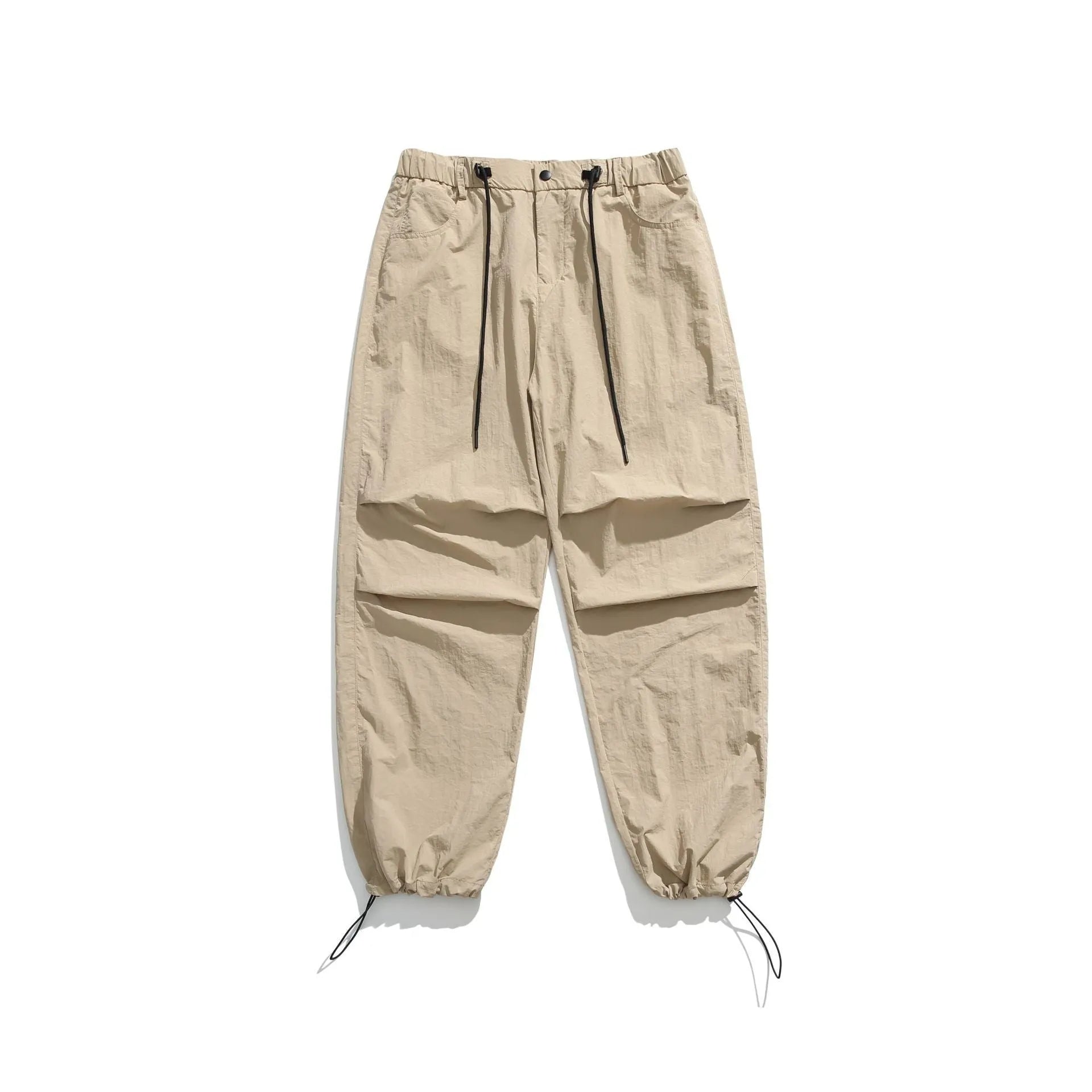 Men's loose straight-leg casual pants in thin ice silk fabric shown in black colour