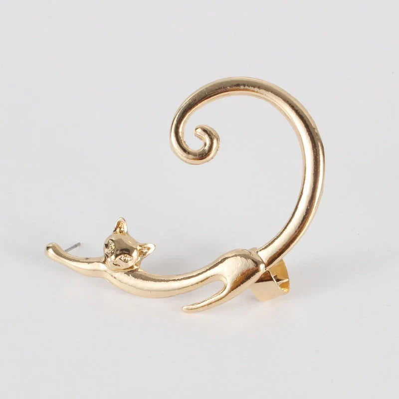 Stylish cat ear cuff earring with punk rock inspired design in black, gold, and silver colors