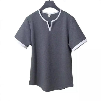 Men's colour-block V-neck waffle texture t-shirt in polyester for sports