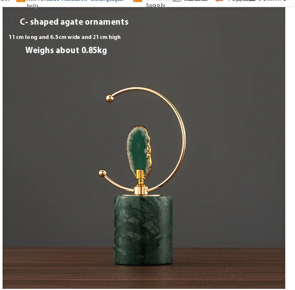 Handmade agate ornament with iron construction and marble base in two sizes
