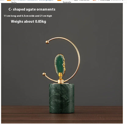 Handmade agate ornament with iron construction and marble base in two sizes