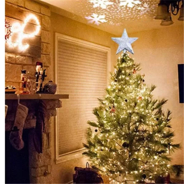 Star-shaped LED laser projector light for Christmas trees with adjustable blizzard effects