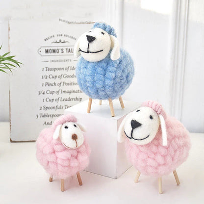 Adorable plush sheep decorations in various sizes and color combinations, perfect for adding a cozy, farmhouse-inspired touch to any home.