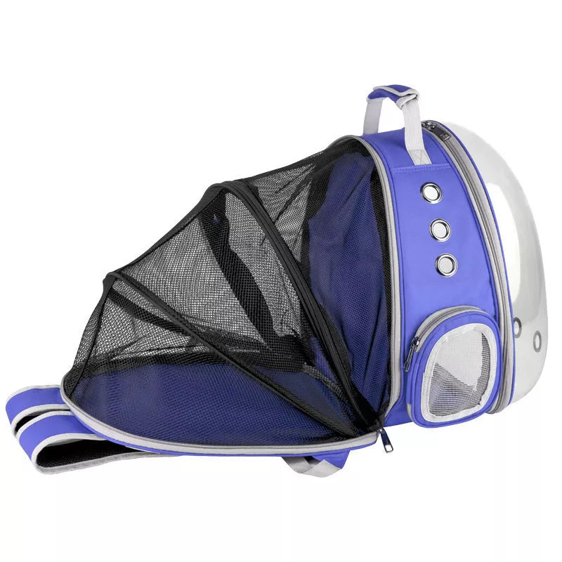Portable pet backpack carrier with 360-degree transparent bubble design for small pets