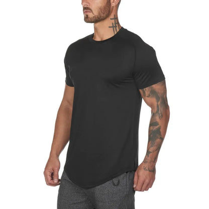Mens plain gym shirt in cotton spandex blend, available in multiple colours and sizes with optional letter print