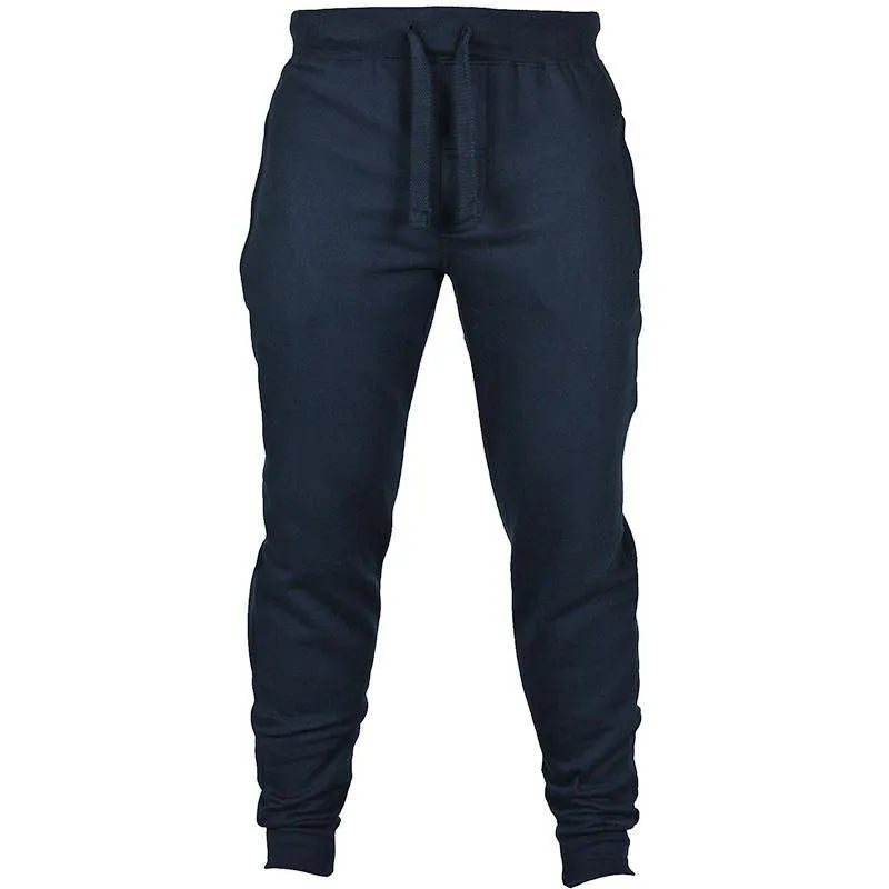 Men's casual fleece pants with a solid colour and adjustable drawstring waist, offering a loose fit in full-length pencil pants style, available in sizes S to XXL with a cotton fleece fabric for comfortable wear.