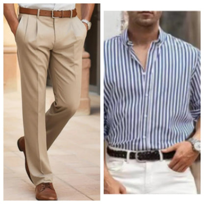 Men's striped casual button shirt with loose fit and cardigan styling