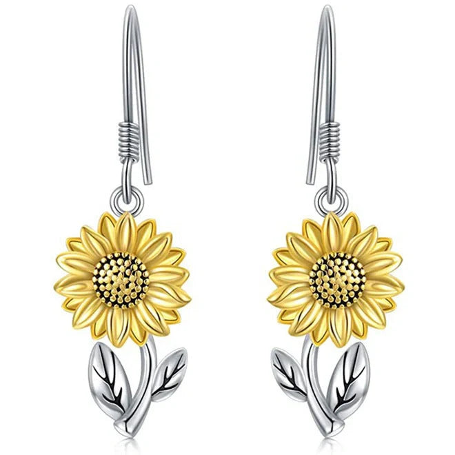 Stylish silver bee sunflower heart earrings for women, perfect for nature lovers.