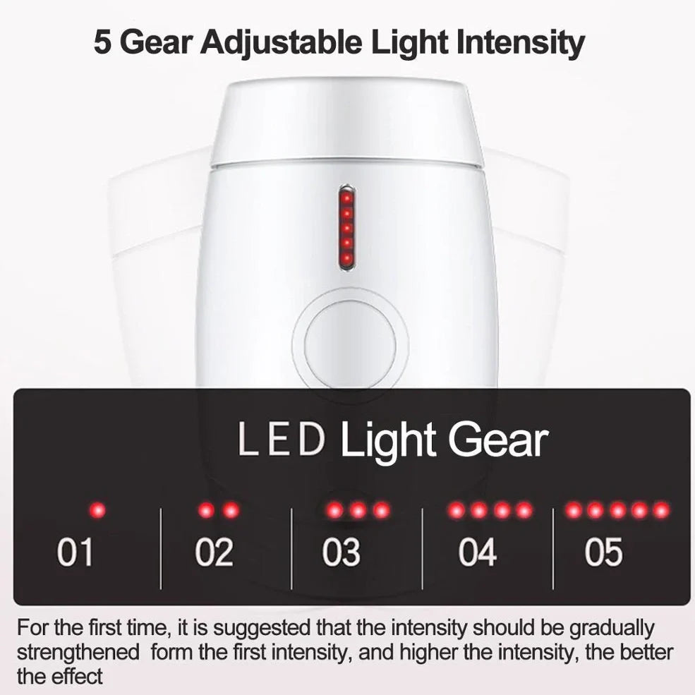White home laser hair removal device with display screen and adjustment buttons