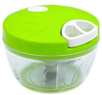 Green manual kitchen chopper with three stainless steel blades and 500ml capacity container