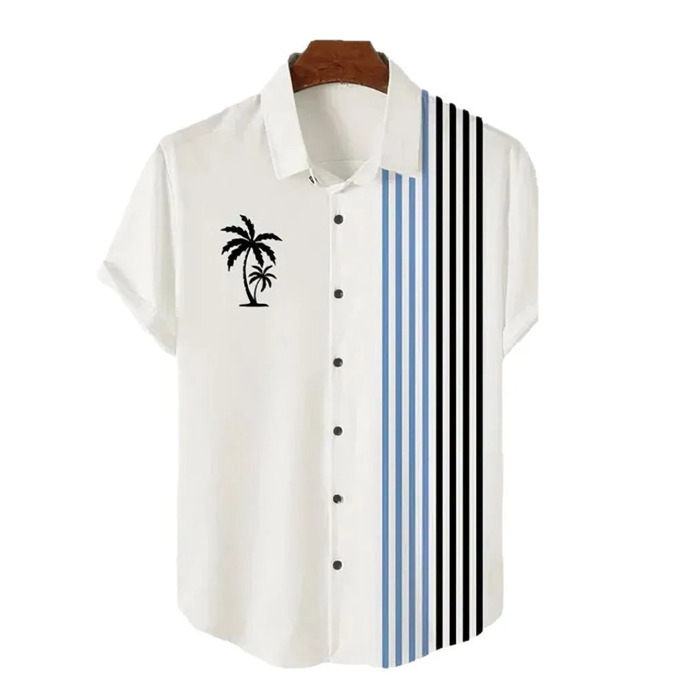 Men's short-sleeved Hawaiian shirt with 3D printed pattern, available in multiple colours and sizes including plus sizes.